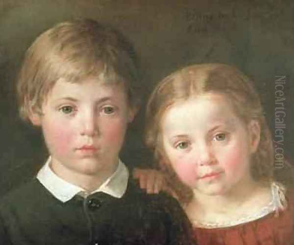 Benno six years and Elna four years 1864 Oil Painting by Bengt Nordenberg