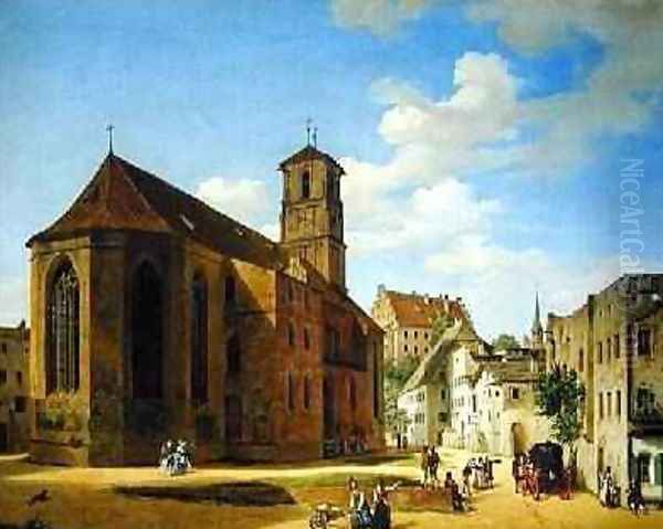 The Church Square in Wasserburg am Inn 1838 Oil Painting by Michael Neher