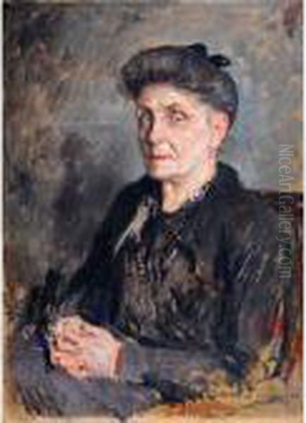 < Portrait De Dame Les Mains Croisees Oil Painting by Lucien Hector Jonas