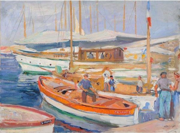  Port Mediterraneen  Oil Painting by Lucien Hector Jonas