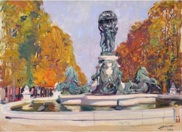  La Fontaine Carpeaux Au Jardin Du Luxembourg  Oil Painting by Lucien Hector Jonas