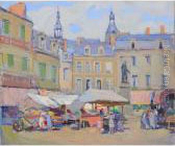  La Place Du Marche  Oil Painting by Lucien Hector Jonas