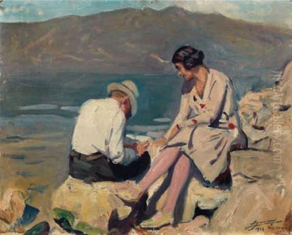 Au Bord De L'eau Oil Painting by Lucien Hector Jonas