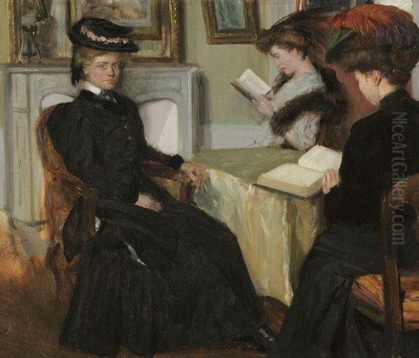 La Lecture Oil Painting by Lucien Hector Jonas