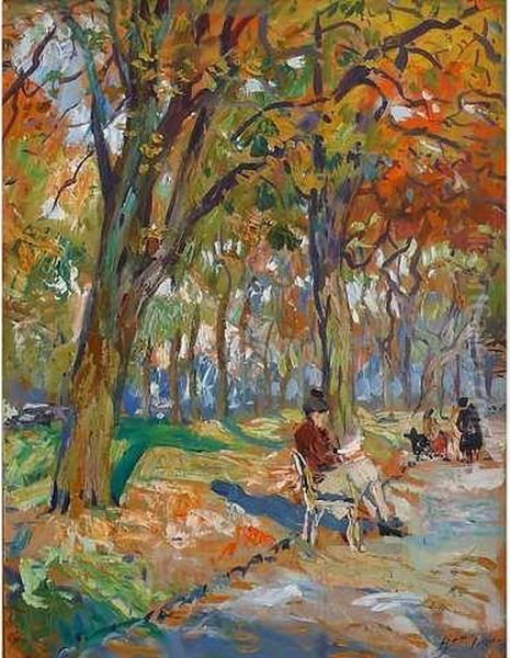 Elegante Assise Sur Un Banc Du Parc Monceau Oil Painting by Lucien Hector Jonas