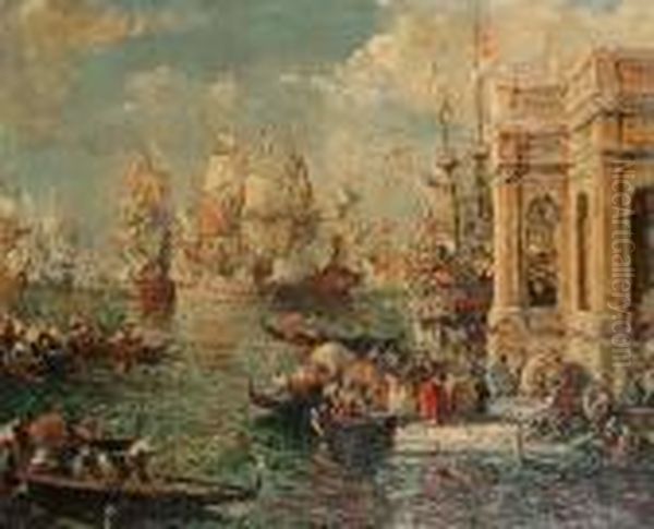 Shipping Off Venice Oil Painting by Lucien Hector Jonas