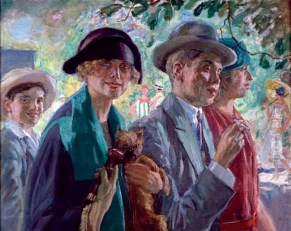 Suzanne Jonas Et Ses Enfants Au Bois De Boulogne Oil Painting by Lucien Hector Jonas