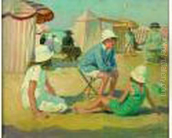 Plage Oil Painting by Lucien Hector Jonas