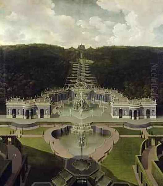 View from the Grotto with Fountains from the Cascades to the Octagon after 1716 Oil Painting by Jan van Nickelen