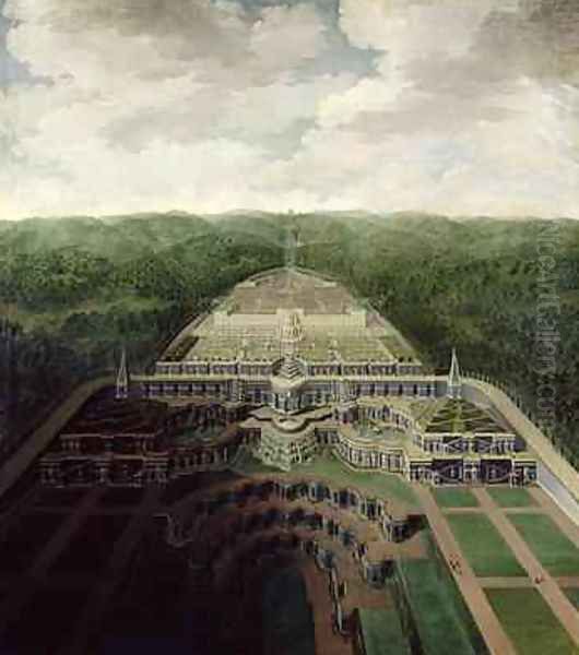 View of the Karlsberg Complex from the Cascades and Gardens to the Octogon after 1716 Oil Painting by Jan van Nickelen