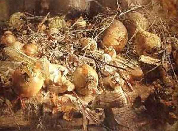 Still Life with Onions Mushrooms and Corn on the Cob Oil Painting by Kenneth Newton