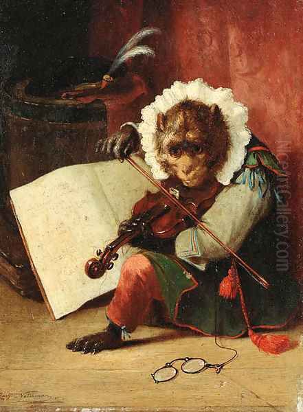 The monkey musician Oil Painting by Zacharias Noterman