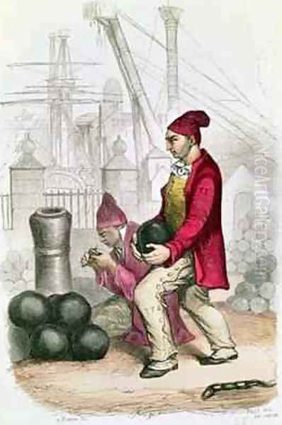 A Convict in the Toulon Penal Colony engraved by De Moraine 1845 Oil Painting by Jules Achille Noel