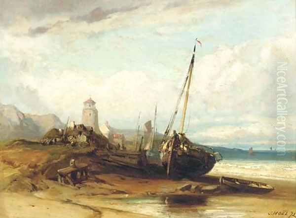 On the beach at low tide Oil Painting by Jules Achille Noel