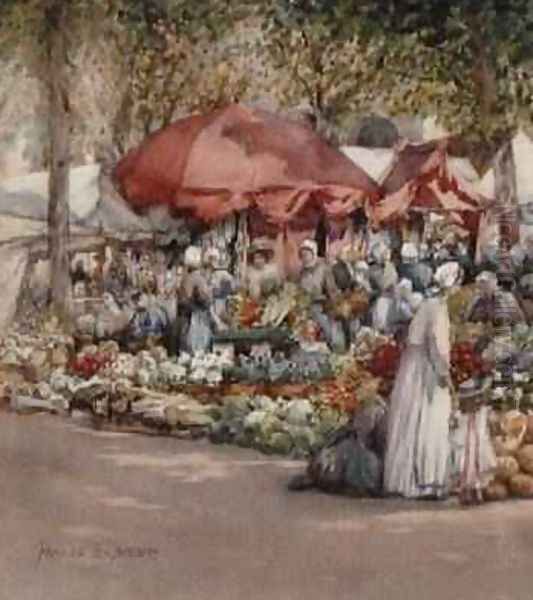 Market Day Northern France 1910 Oil Painting by Frances Nesbitt