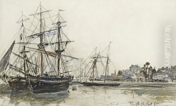 Bateaux En Rade De Honfleur Oil Painting by Johan Barthold Jongkind