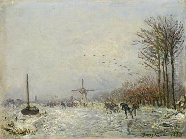 Canal In Holland In Winter Oil Painting by Johan Barthold Jongkind