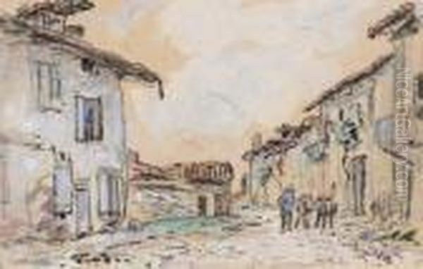 Rue A La Cote Saint Andre Dite Aussi Rue De Village Avecattelage Oil Painting by Johan Barthold Jongkind