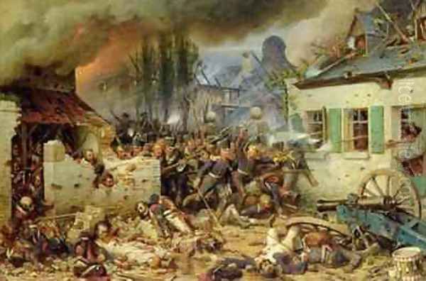 Attacking the Prussians in Plancenoit in the Battle of Waterloo 1863 Oil Painting by Adolf Northern