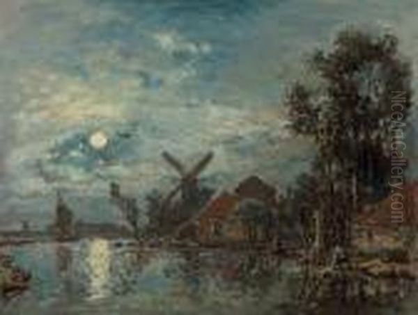 Effet De Lune Sur L'estuaire, Hollande Oil Painting by Johan Barthold Jongkind