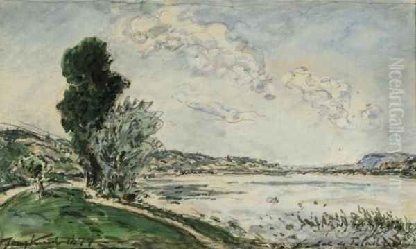 Trees At The Lakeside Oil Painting by Johan Barthold Jongkind