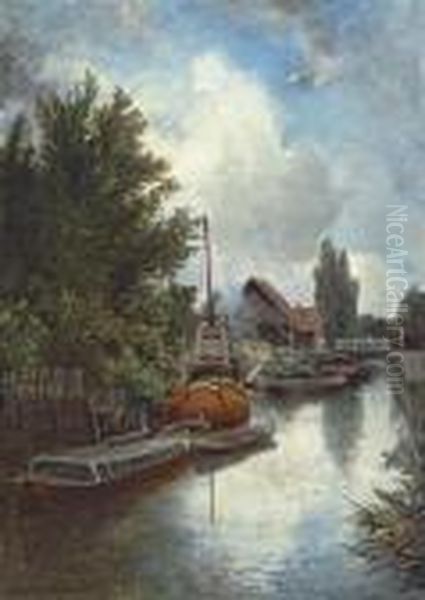 Shipyard On The Schie, Near Delft Oil Painting by Johan Barthold Jongkind