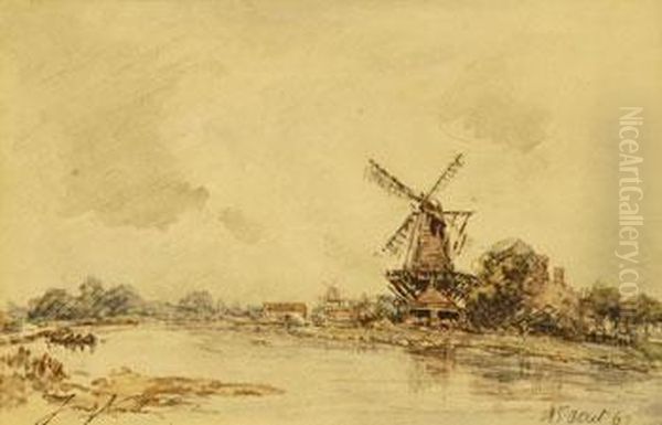 Paysage Au Moulin Oil Painting by Johan Barthold Jongkind