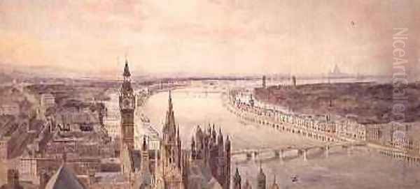 Architectural panorama of a proposed scheme for the South Bank of the Thames 1861 Oil Painting by Harry Robert Newton