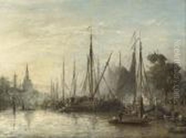 Le Port De Rotterdam Oil Painting by Johan Barthold Jongkind