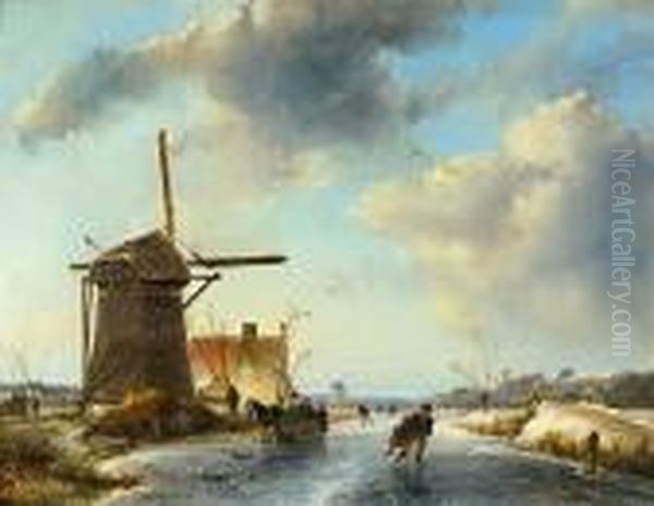 Patineurs En Hollande Oil Painting by Johan Barthold Jongkind