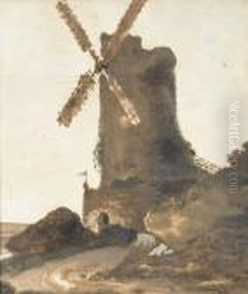 Hollandische Windmuhle Oil Painting by Johan Barthold Jongkind