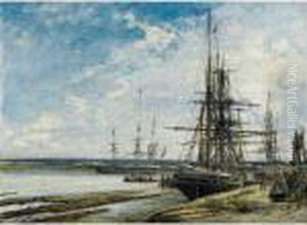 Bassin De Mouillage Sur La Meuse, Environs De Rotterdam Oil Painting by Johan Barthold Jongkind