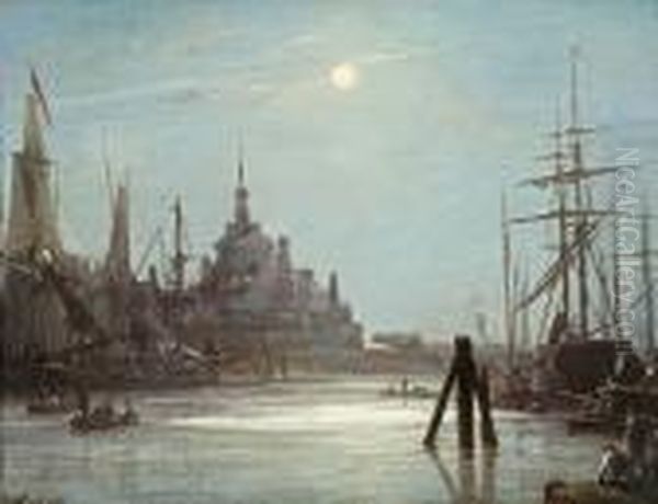 El Hoofdpoort De Rotterdam: Efecto De Luna Oil Painting by Johan Barthold Jongkind