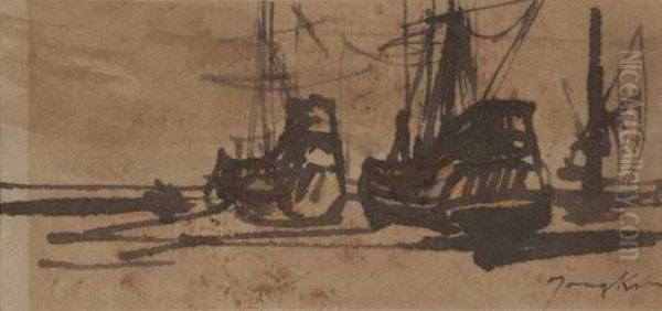 Bateaux Au Port Oil Painting by Johan Barthold Jongkind