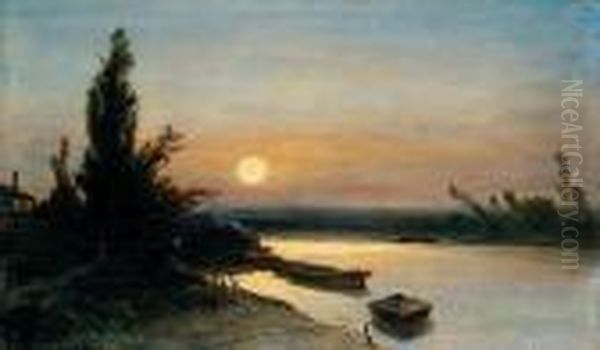 Clair De Lune Aux Environs De Paris Oil Painting by Johan Barthold Jongkind