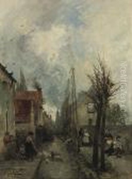 Au Bord Du Canal, Delft Oil Painting by Johan Barthold Jongkind