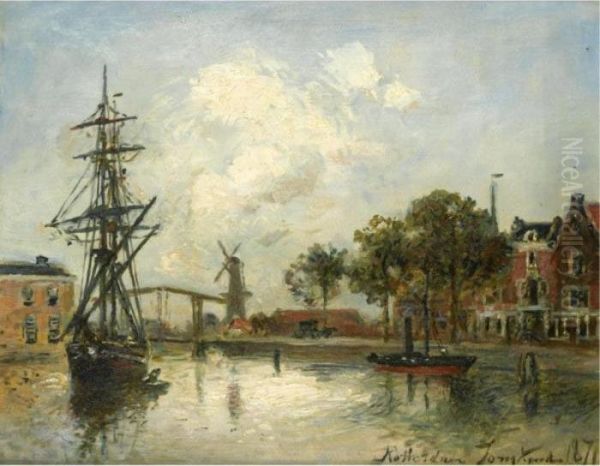 Entree De Port, Rotterdam Oil Painting by Johan Barthold Jongkind