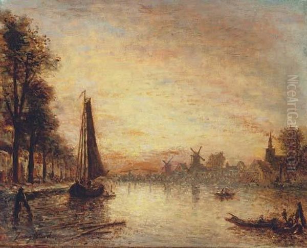 Bateau A Quai, Hollande Oil Painting by Johan Barthold Jongkind