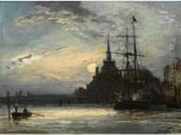 Sunset At The Hoofdpoort, Rotterdam Oil Painting by Johan Barthold Jongkind