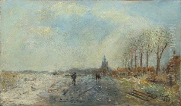 Skaters Near Overschie Oil Painting by Johan Barthold Jongkind