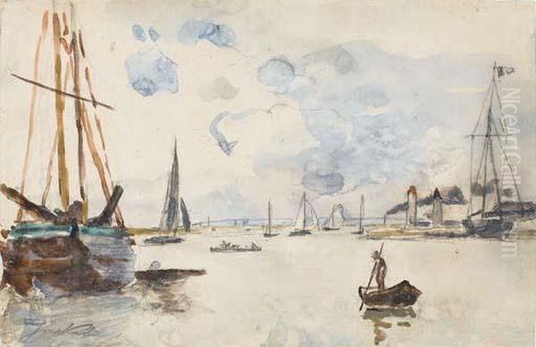 La Sortie Du Port De Honfleur Oil Painting by Johan Barthold Jongkind