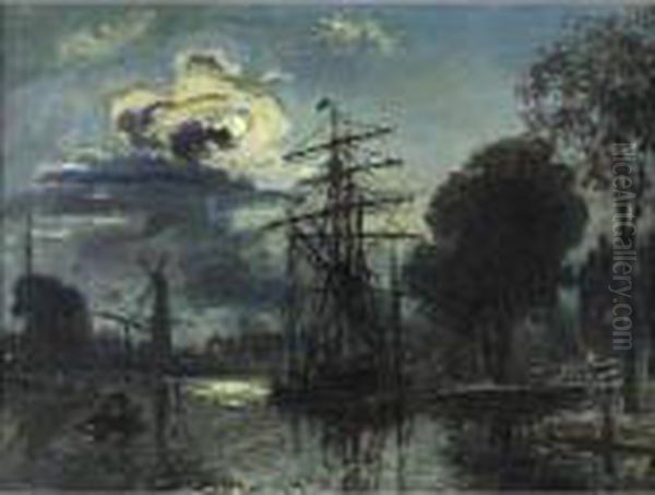 Canal Au Clair De Lune Oil Painting by Johan Barthold Jongkind