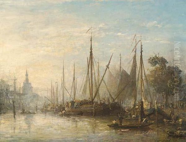 Le Port De Rotterdam Et Le Hoofdpoort. 1856 Oil Painting by Johan Barthold Jongkind