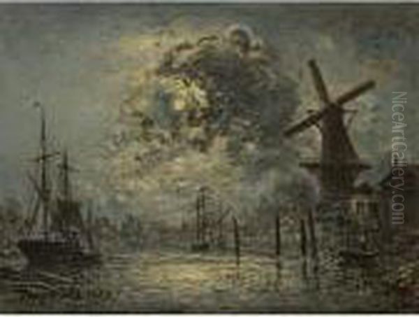 Canal Near Leiden Oil Painting by Johan Barthold Jongkind