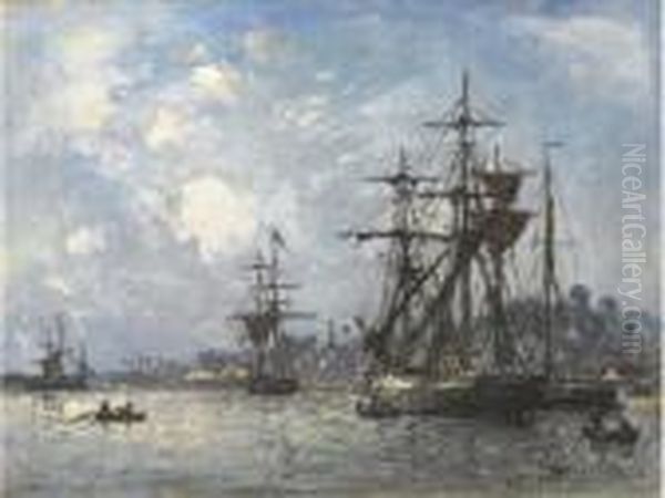 Voiliers A Honfleur Oil Painting by Johan Barthold Jongkind