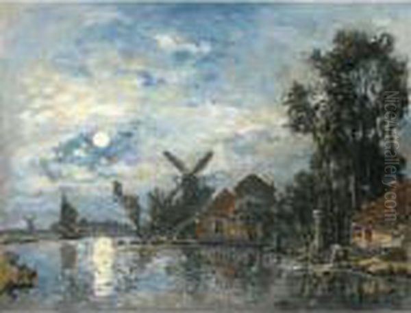 Effet De Lune Sur L'estuaire Oil Painting by Johan Barthold Jongkind