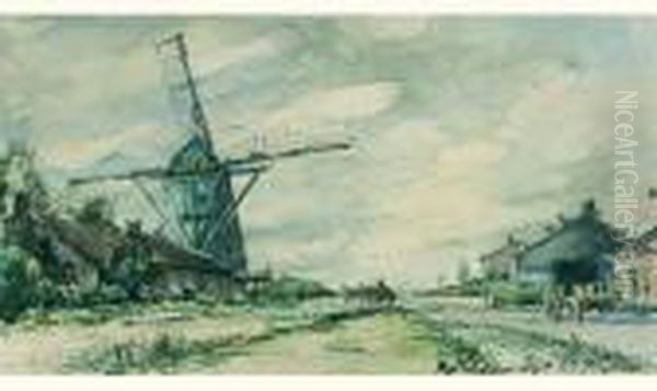 La Grand Route Au Pied Du Moulin Oil Painting by Johan Barthold Jongkind