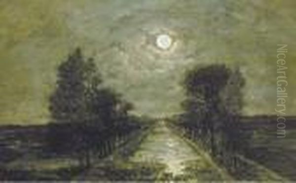 A Canal Under Moonlight Oil Painting by Johan Barthold Jongkind