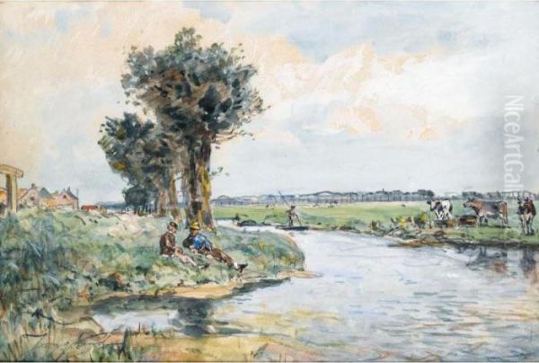 Au Bord De La Riviere Oil Painting by Johan Barthold Jongkind