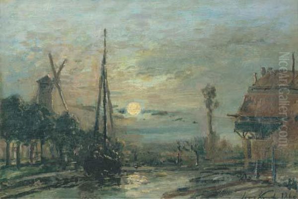 Canal Au Clair De Lune A Schiedam by Johan Barthold Jongkind